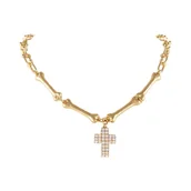 Naszyjniki - Choker z kosteczek z kryształowym krzyżykiem Aria Rockstar Collection (C25/NUT/14AU) - miniaturka - grafika 1