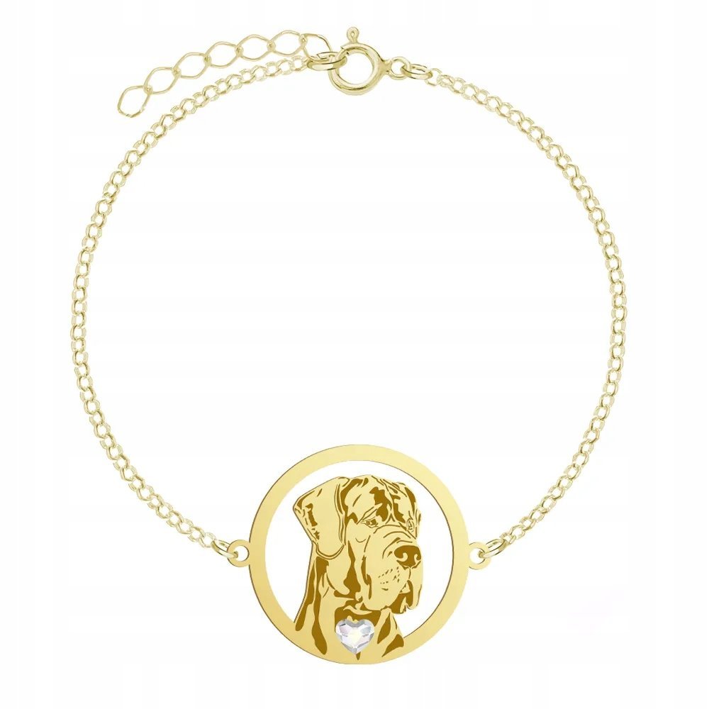 Bransoletka Złota z psem Dog Niemiecki 925 Prezent DEDYKACJA GRAWER GRATIS