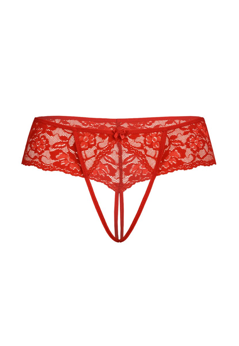 Stringi z kwiatową koronką Devi czerwone, Teyli