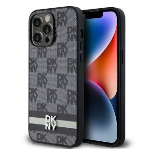 Etui DKNY Leather Checkered Mono Pattern & Printed Stripes na iPhone 14 Pro Max - czarne - Etui i futerały do telefonów - miniaturka - grafika 1