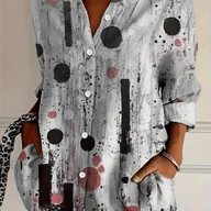 Koszule damskie - TEMU europejska i amerykańska damska koszula w stylu vintage w kropki, bluzka z długim rękawem i kołnierzykiem, damska odzież wiosenno-letnia - miniaturka - grafika 1