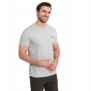 Męski bawełniany t-shirt jasnoszary naszywka Ombre OM-TSCT-0151 V2 roz. S - Koszulki męskie - miniaturka - grafika 1
