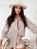 Koszule damskie - Koszula damska oversize BLISS beżowa Dstreet DY0349-42 - miniaturka - grafika 1