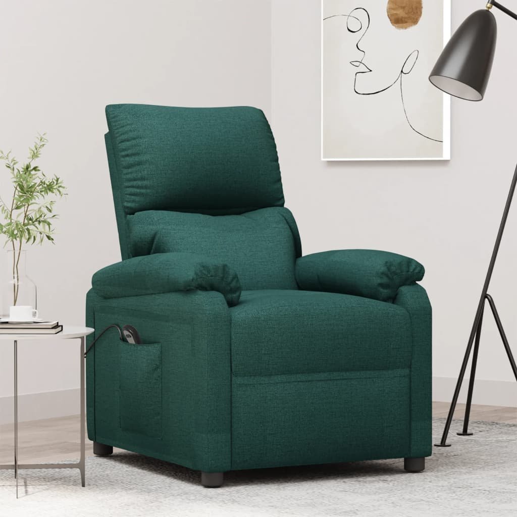 vidaXL vidaXL Elektryczny fotel rozkładany, ciemnozielony, obity tkaniną