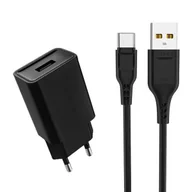 Ładowarki do telefonów - Ładowarka Sieciowa 12W 2.4A + Kabel USB - USB-C Denmen DC01 czarna - miniaturka - grafika 1