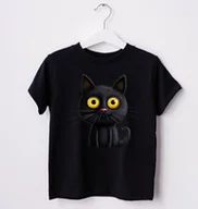 Koszulki dla dziewczynek - koszulka dla kociary z czarnym kotem - miniaturka - grafika 1