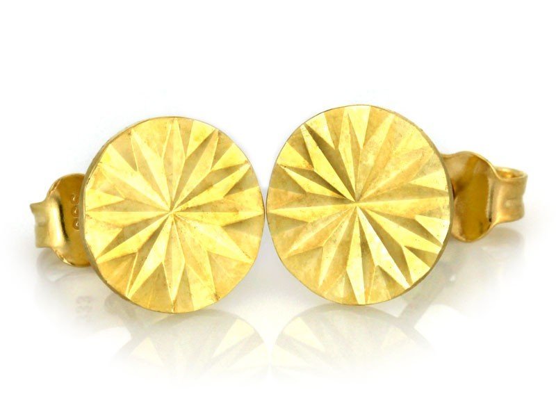 Złote kolczyki 375 na sztyfcie diamentowane okrągłe 1.00g