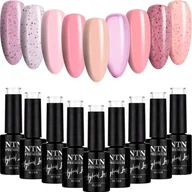 Lakiery hybrydowe - 9x Lakier Hybrydowy Ntn 5g Różowy Pink Drobinki Zestaw 9w1 Do Paznokci - miniaturka - grafika 1