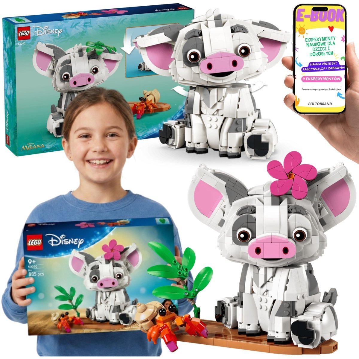 LEGO Disney Vaiana Pua 43292 Świnka Pua Figurka Kolekcjonerska Prezent Dla Dziecka + E-BOOK