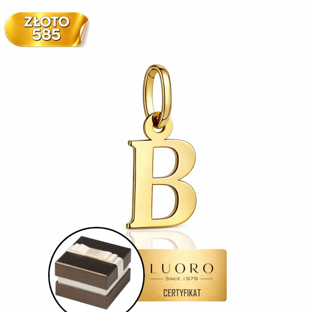 ZAWIESZKA ZŁOTA 585 14K LITERKA B ŻÓŁTE ZŁOTO 17 MM DELIKATNA