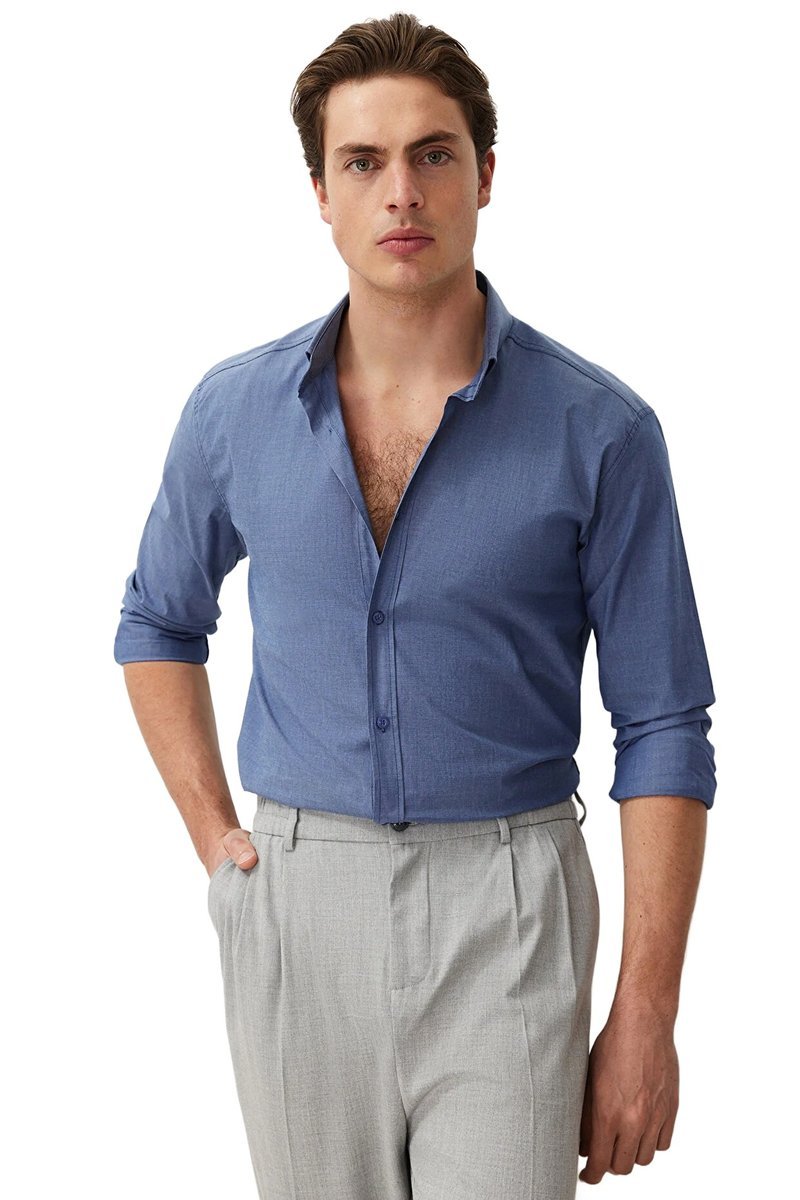TRENDYOL MAN MĘSKA KOSZULA CASUAL NIEBIESKA Z DŁUGIM RĘKAWEM SLIM XS 5DA