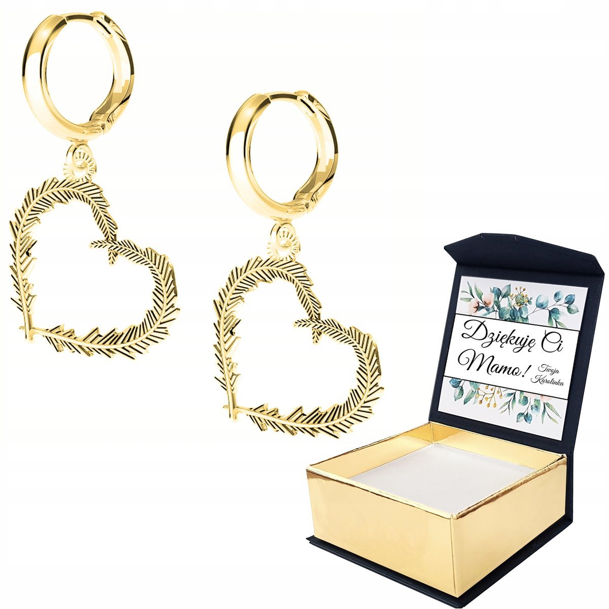 Kolczyki złote Serce Piórko 925 WŁASNY NADRUK