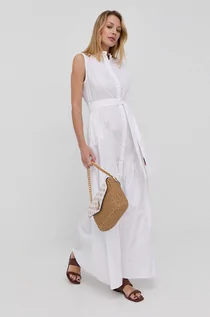 Sukienki - Silvian Heach sukienka bawełniana kolor biały maxi rozkloszowana - grafika 1