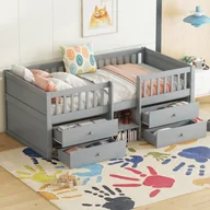 Łóżka dla dzieci i młodzieży - Łóżko średniej wysokości 90 x 200 cm, 4 szuflady, barierka, drabinka, drewno sosnowe, bez materaca, styl minimalistyczny, kolor szary - miniaturka - grafika 1