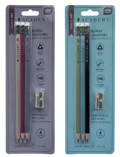 Zestaw ołówków grafitowych 3 szt. + metalowa temperówka Academy - Ołówki - miniaturka - grafika 1