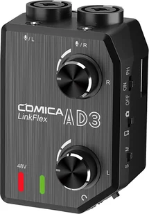 CoMica LINKFLEX AD3 Dwukanałowy mikser / adapter / interfejs przedwzmacniacza audio XLR / 3,5 mm / 6,35 mm - 3,5 mm do lustrzanek cyfrowych i smartfonów 3,5 mm - Kamery cyfrowe - akcesoria - miniaturka - grafika 1