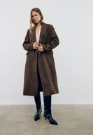 Płaszcze damskie - Stradivarius Płaszcz oversize w jodełkę Karmelowy M - miniaturka - grafika 1