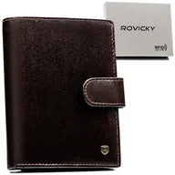 Portfele - Męski pionowy portfel ze skóry naturalnej elegancki brązowy na zatrzask ROVICKY duży na karty na prezent antykradzieżowy RFID - miniaturka - grafika 1