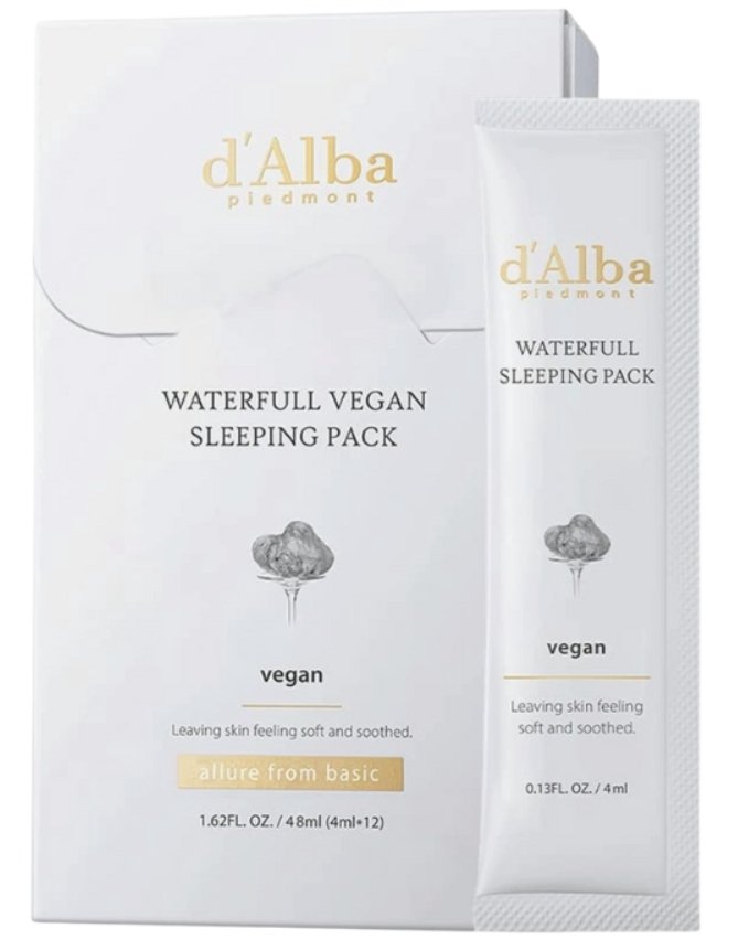 D'Alba Waterfull Vegan Nawilżająca Maska do Twarzy na Noc, 4szt.