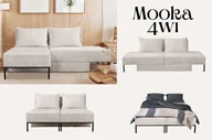 Narożniki - Narożnik, Sofa z funkcją spania, łóżko, szezlong, system wielofunkcyjny MOOKA 4w1, tkanina Velo Beżowy Lewy - miniaturka - grafika 1