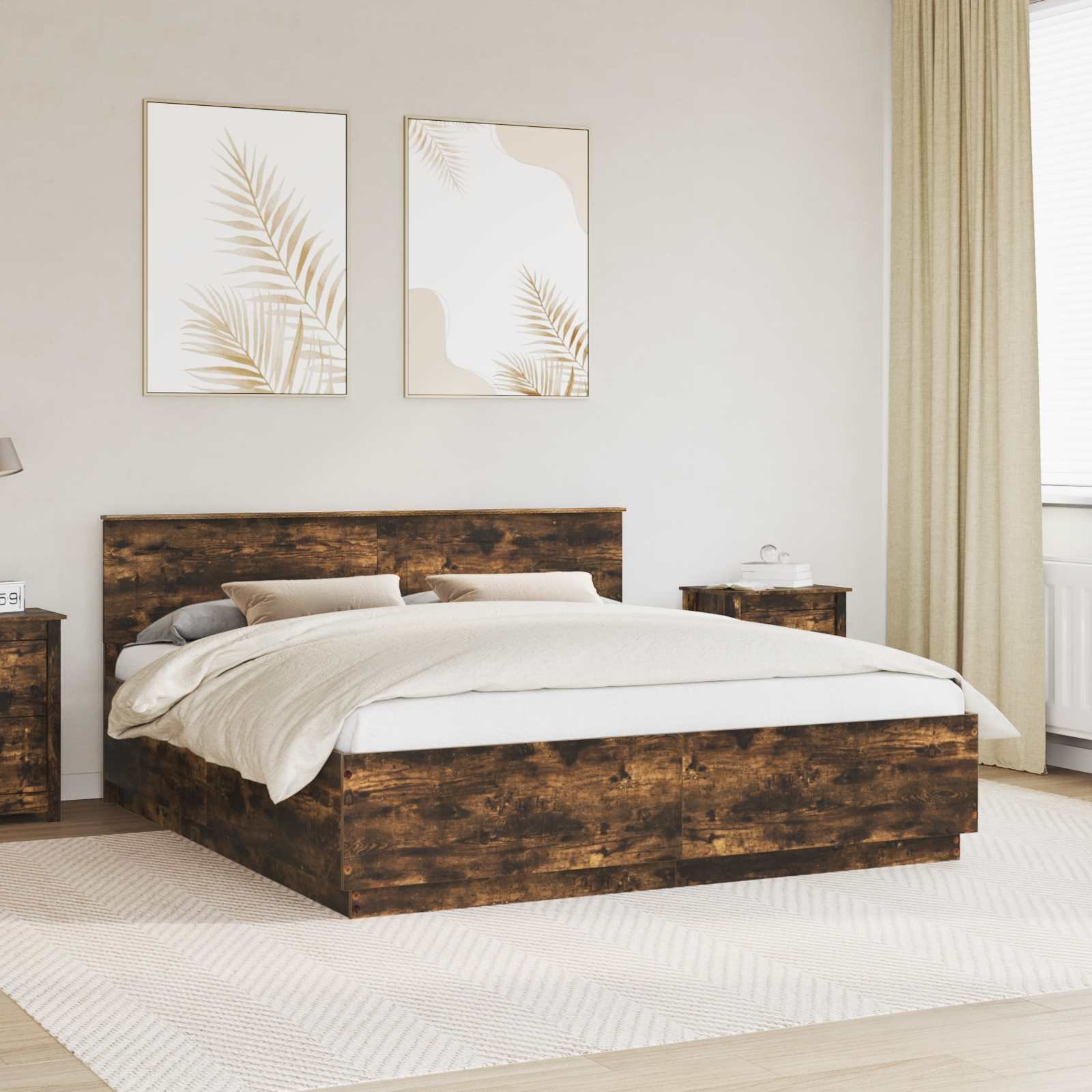 vidaXL Ramka łóżka Wędzony dąb 200 x 200 cm Materiał drewnopochodny