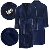 Piżamy damskie - Lee Szlafrok Męski Granatowy Długi Ciepły Miękki Logo 38003 Rozmiar M - miniaturka - grafika 1