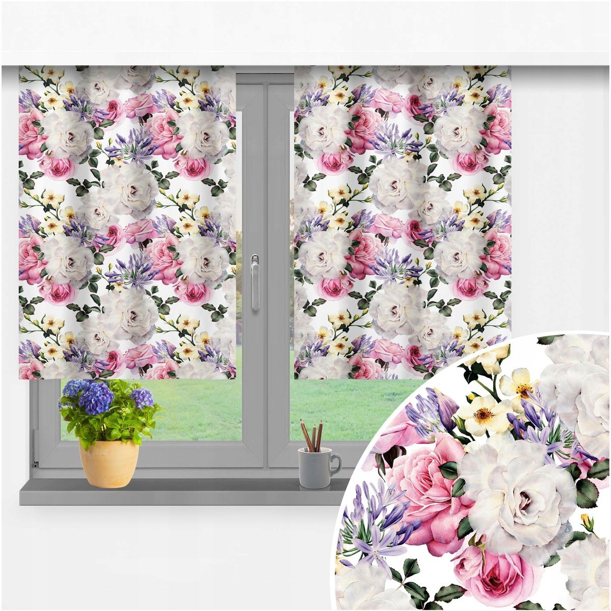 ZASŁONY GOTOWE 2 SZT KOMPLET ZASŁON DO KUCHNI 70X100 TUNEL ZASŁONA WZÓR 010