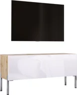 Szafki RTV - Szafka pod telewizor w kolorze dąb Wotan / biały wysoki połysk z chromowanymi nogami, A: szer: 100 cm cm, wys: 52 cm, gł: 32 cm. Meble pod telewizor, stolik pod telewizor, ława pod telewizor - miniaturka - grafika 1