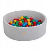 Suche baseny - Suchy basen z piłeczkami kulkami, Misioo, bawełniany szary, 90x30 cm, 200 piłek: niebieskie, zielone, czerwone, żółte - miniaturka - grafika 1