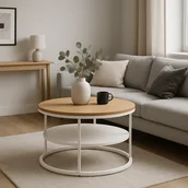 Ławy i stoliki kawowe - Stolik Kawowy z Półką BEST 70 cm Dąb/Biały Skandynawski - miniaturka - grafika 1