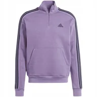 Bluzy męskie - Bluza męska adidas Essentials Fleece 3-Stripes 1/4-Zip fioletowa IJ8912 2XL - miniaturka - grafika 1