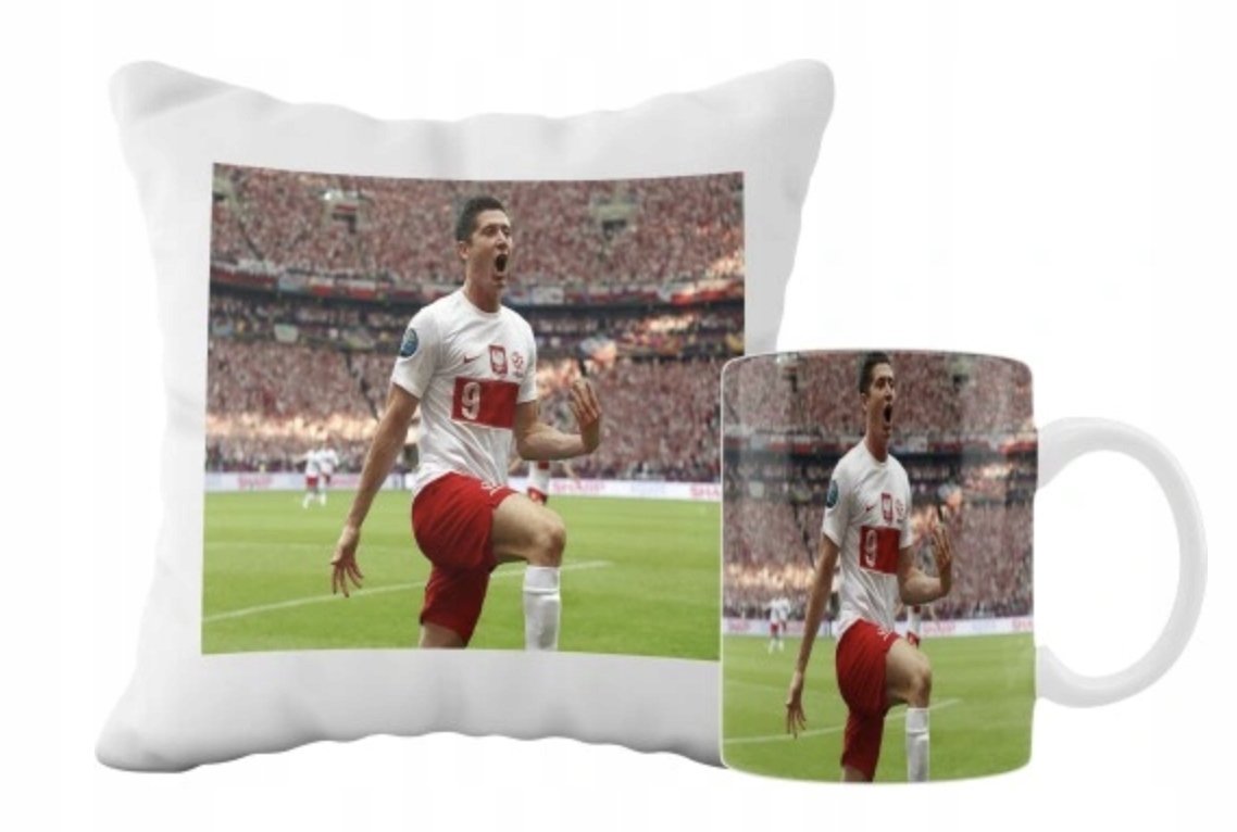 ZESTAW PODUSZKA + KUBEK Prezent ROBERT LEWANDOWSKI POLSKA + IMIĘ 31