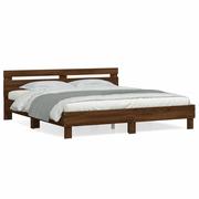 Łóżka - Rama łóżka z wezgłowiem, brązowy dąb, 200x200 cm Lumarko! - miniaturka - grafika 1