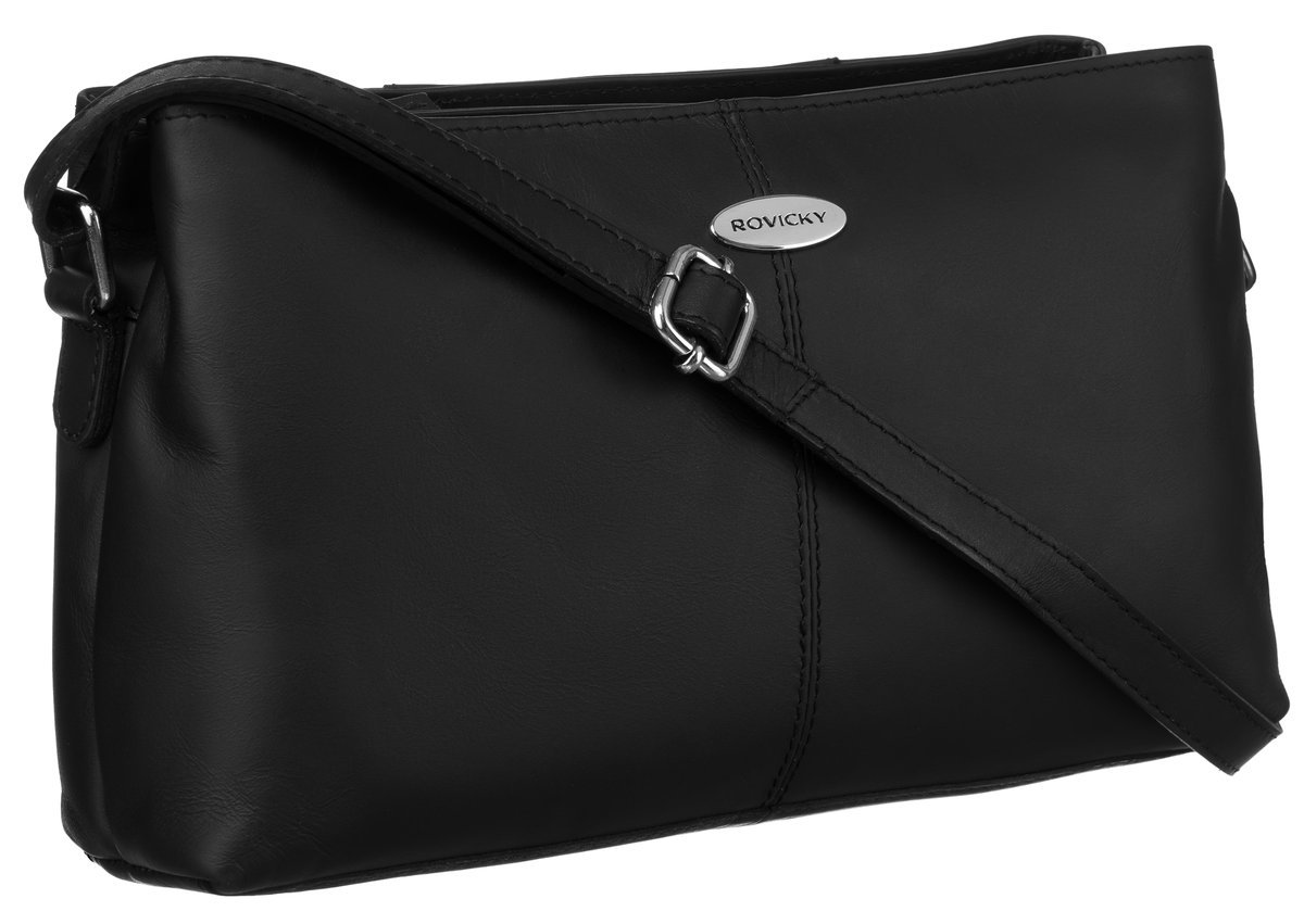 Mała torebka na ramię listonoszka crossbody na suwak skóra naturalna Rovicky, czarny