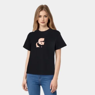 Karl Lagerfeld T-Shirt damski boucle czarny [rozmiar M] - Koszulki i topy damskie - miniaturka - grafika 1