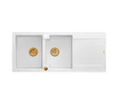 Zlewozmywaki - Quadron HQ511650U1_PVDC1_P2O Evan 121 snow white - biały/miedziany - granitowy - wpuszczany w blat - ociekacz - miniaturka - grafika 1