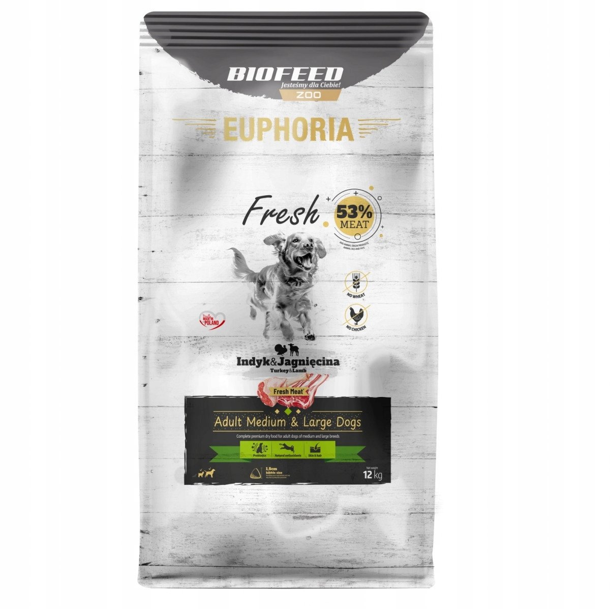 BIOFEED Euphoria Fresh Adult Medium & Large Indyk z jagnięciną - sucha karma dla psa - 12kg