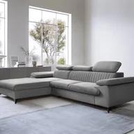 Sofy i kanapy - Kanapa narożna lewostronna rozkładana z weluru jasnoszara – SAMARA marki Pascal Morabito - miniaturka - grafika 1