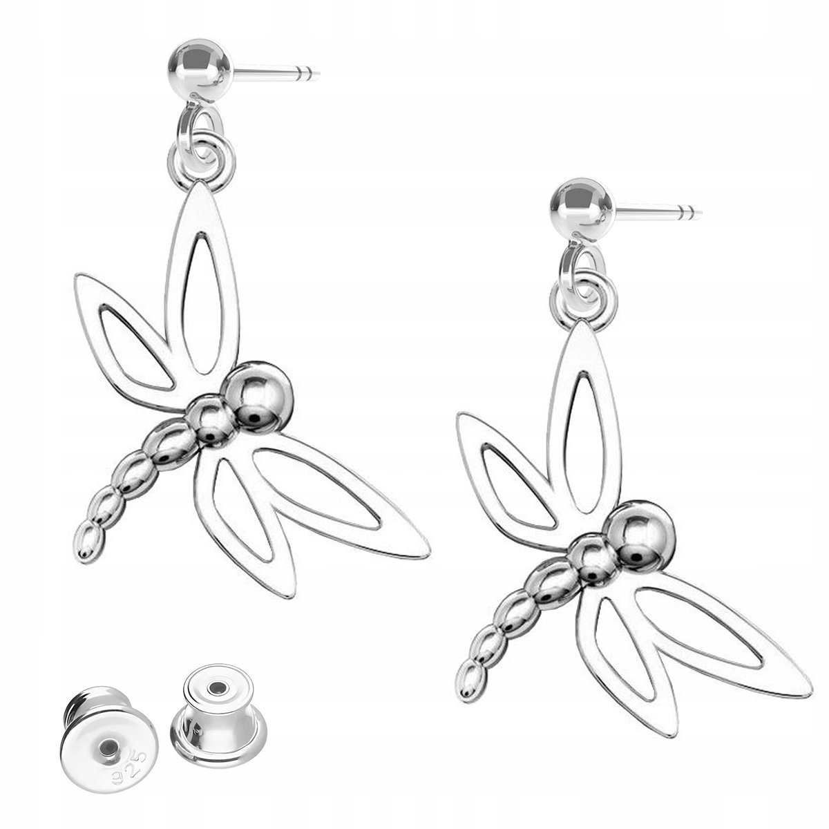 Kolczyki Srebrne z Ważkami na Sztyfcie Ważki Owady Motyle SREBRO 925