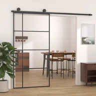 Drzwi wewnętrzne - Drzwi przesuwne, szkło ESG i aluminium, 102,5x205 cm, czarne - miniaturka - grafika 1