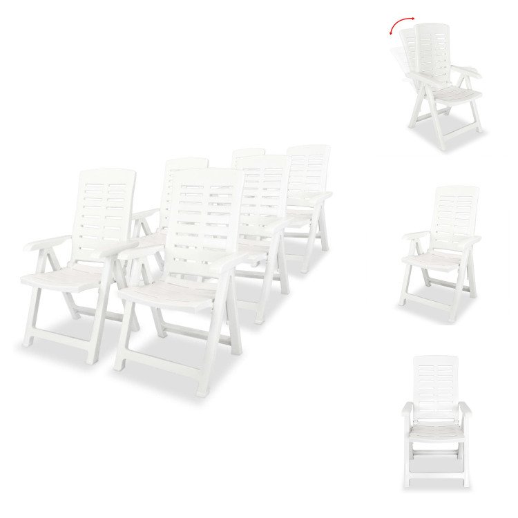 vidaXL Leżaki ogrodowe 6 szt. Plastikowe, białe - Krzesła ogrodowe