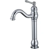 Baterie umywalkowe - Wysoka, chromowana bateria łazienkowa w stylu retro, obrotowa 360°, mieszacz mosiężny, wysoka wylewka. - miniaturka - grafika 1