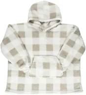 Bluzy damskie - INTESI BLUZA OCIEPLANA DŁUGA/ SNUDDIE W KRATĘ BEŻOWA/BIAŁA - miniaturka - grafika 1