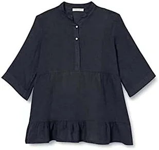 Bonateks, Tunezyjski kołnierz z guzikami, marszczona górna część z półrękawami, 100% len, rozmiar DE:38, rozmiar US:M, topy, granatowe - wyprodukowano we Włoszech, niebieski, 38 - Koszulki i topy damskie - miniaturka - grafika 1