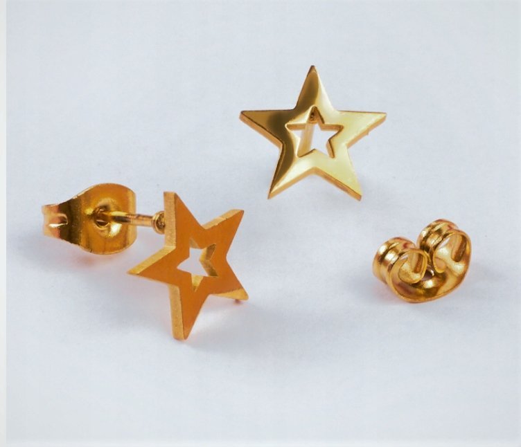 Kolczyki Wkrętki Gwiazdki Złote Kontury Sztyft