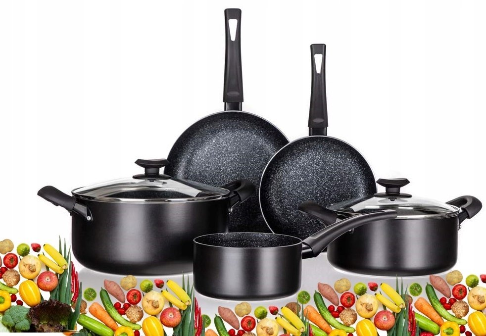 Zestaw garnków Banquet CZARNE patelnia kuchenne prezent aluminiowe 7 el.