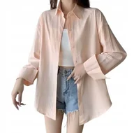 Koszule damskie - BAWEŁNIANA LUŹNA KOSZULA DAMSKA NA GUZIKI BRZOSKWINIOWA KOLOROWA - miniaturka - grafika 1