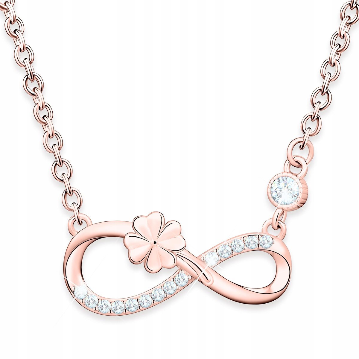 Naszyjnik Pozłacany Kwiat Koniczynka Nieskończoność Cyrkonie SREBRO 925