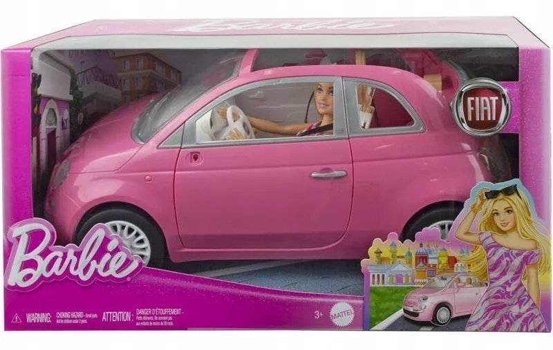 Lalka Barbie Mattel Auto dla lalek Barbie Fiat 500 różowe z lalką