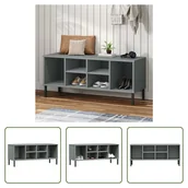 Szafki na buty - The Living Store Stojak na buty OSLO z metalowymi nogami szary 106x35x45 cm lite drewno - miniaturka - grafika 1